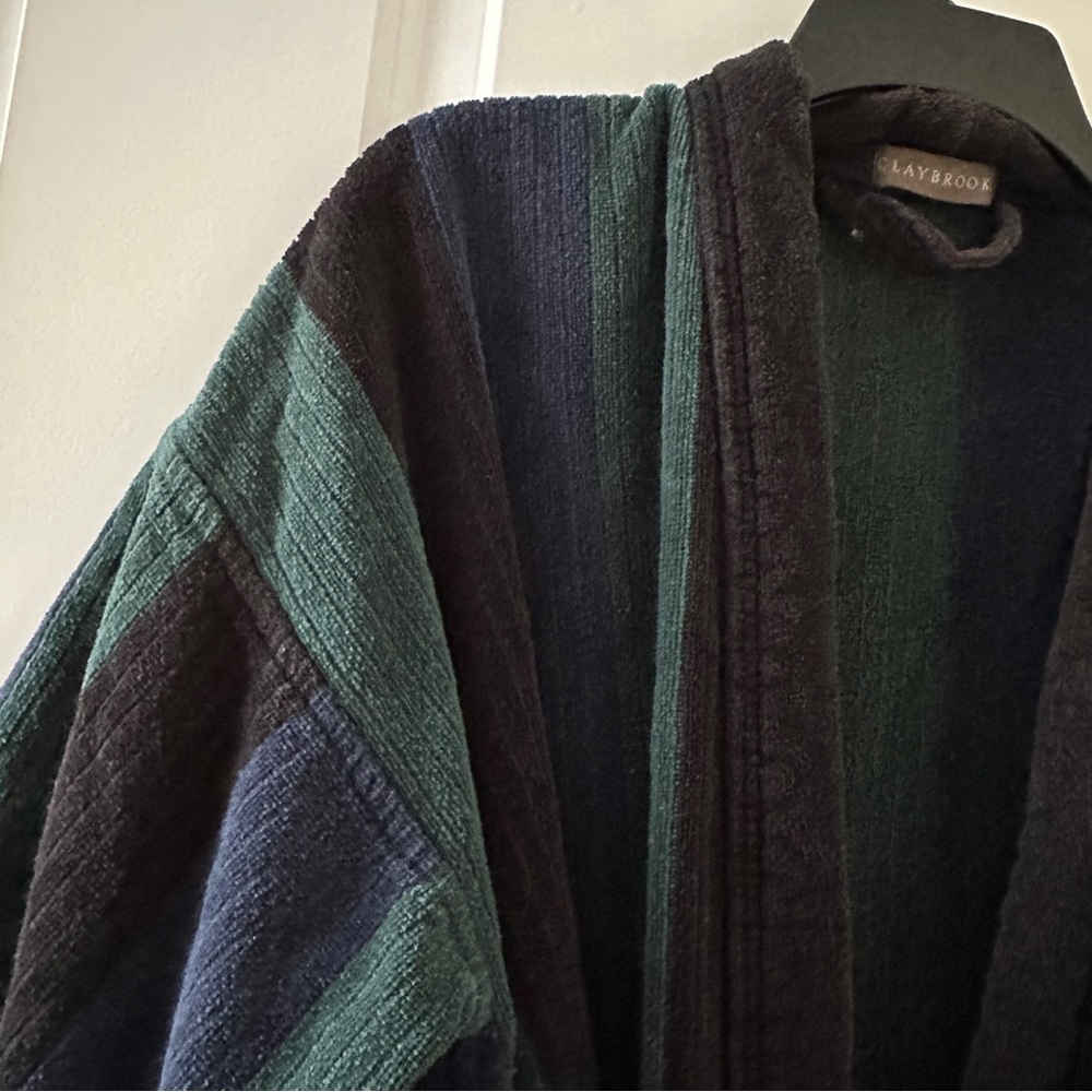 Vintage 80s/90s Claybrooke Green Blue Thick Terrycloth Robe Unisex One Size Bath - Picture 3 of 16